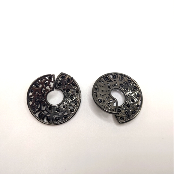 Unique Black Spinel Gemstone Swirl Hoop Earrings Sterling Silver - Picture 9 of 12